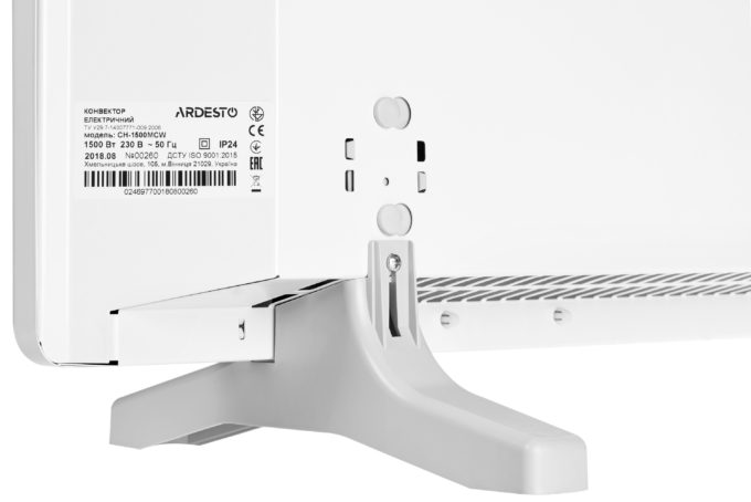 Convector ARDESTO, 15m2, 1500w, mechanical control, closed heating element, white
