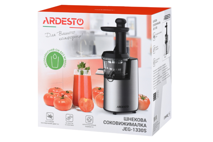 Ardesto auger juicer, 200W, bowl-0.6L, cake-0.6L, plastic/iron, silver-black