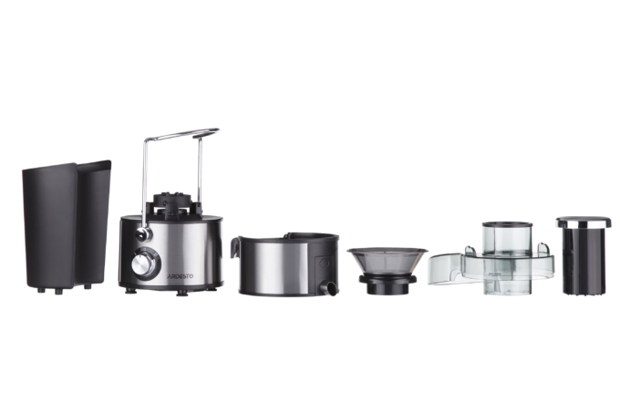 Соковитискач Ardesto відцентрований 1000Вт, чаша-0.5л, жмих-1.5л, пластик/метал, сріблясто-чорний