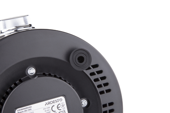 Соковитискач Ardesto відцентрований 1000Вт, чаша-0.5л, жмих-1.5л, пластик/метал, сріблясто-чорний