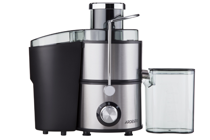 Соковитискач Ardesto відцентрований 1000Вт, чаша-0.5л, жмих-1.5л, пластик/метал, сріблясто-чорний
