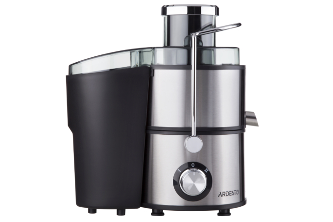 Соковитискач Ardesto відцентрований 1000Вт, чаша-0.5л, жмих-1.5л, пластик/метал, сріблясто-чорний