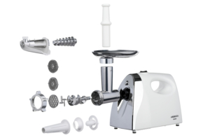 Ardesto meat grinder, 1800W, 2kg/min, 3 cutting plates, sausages nozzle, tomato juicer, plastik, white-silver