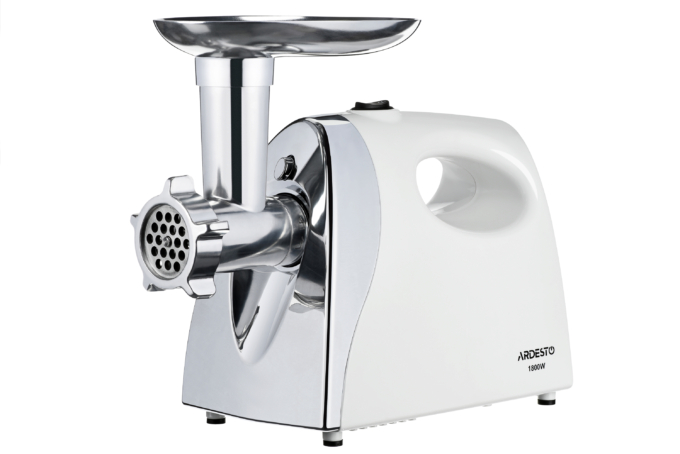 Ardesto meat grinder, 1800W, 2kg/min, 3 cutting plates, sausages nozzle, tomato juicer, plastik, white-silver