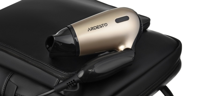 Фен Ardesto  Gemini HD-503T дорожній, 1200 Вт, складана ручка, 2 швидкості, 2 темпер. режими, золотисто-чорний