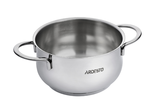 Ardesto Casserole with glass lid, Black Mars, 2.3l, stainless steel