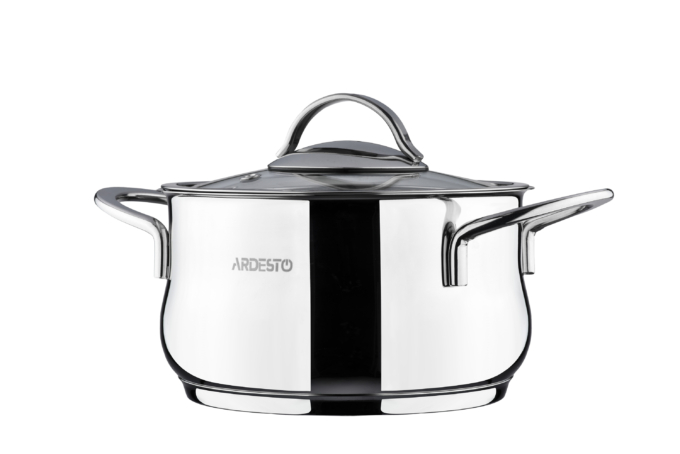 Ardesto Casserole with glass lid, Black Mars, 2.3l, stainless steel