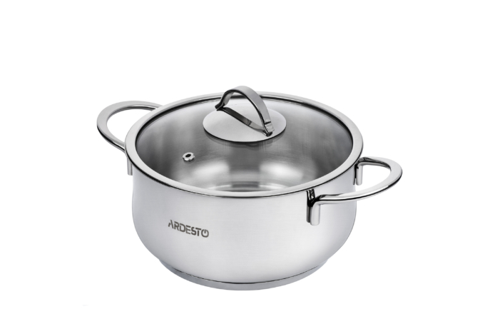 Ardesto Casserole with glass lid, Black Mars, 2.3l, stainless steel