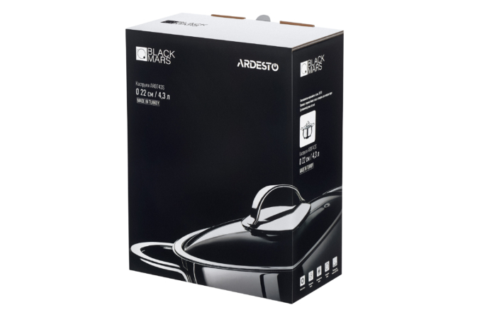 Кастрюля со стеклянной крышкой Ardesto Black Mars, 4.3л, нержавеющая сталь