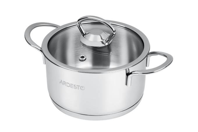 Ardesto Casserole with glass lid Luna, 1.2l, stainless steel