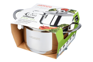 Ardesto Casserole with glass lid Luna, 1.2l, stainless steel