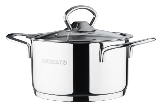 Ardesto Casserole with glass lid Luna, 1.2l, stainless steel