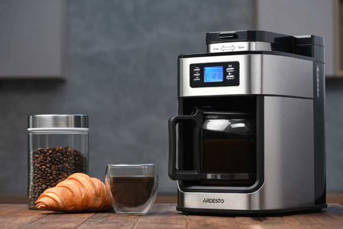 Ardesto coffee maker drip Steel Collection 1.2l, ground + beans, display, silver-black