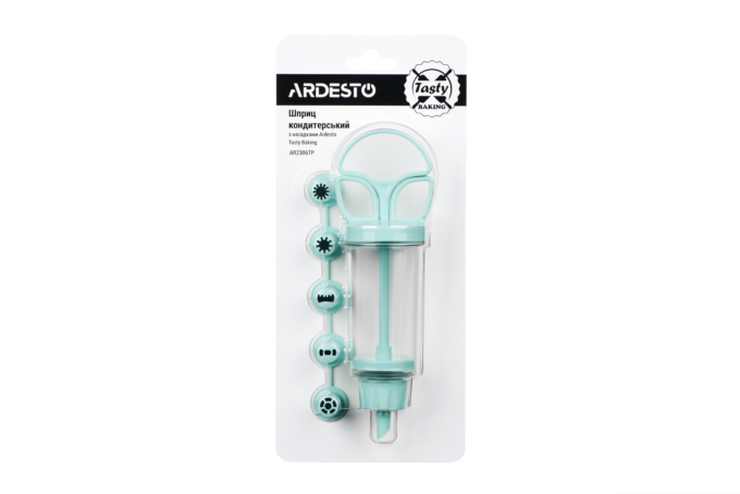 Шприц кондитерский с насадками Ardesto Tasty baking, 19×6.5×4.5см, пластик, голубой