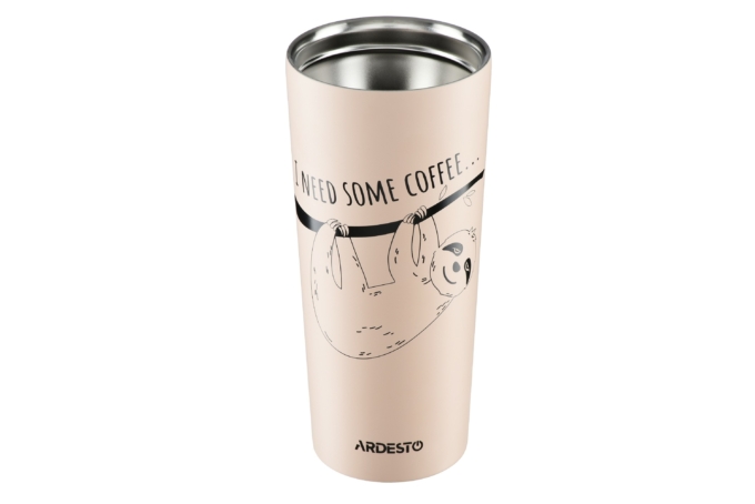 Термокухоль Ardesto Coffee time Bradypus, 450мл, нержавіюча сталь, бежевий