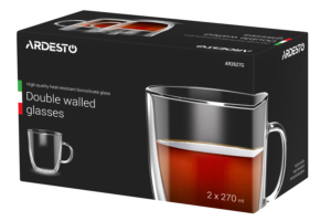 Ardesto Doublewall mug set with handles Ardesto, 270ml, 2pcs, borosilicate glass, transparent