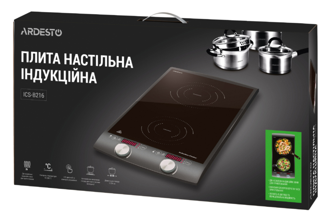 Ardesto table cooker induction, burner – 2, 1.3+1.6W,  control – sensor, black