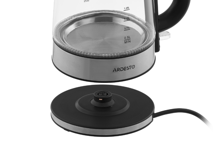 Електрочайник Ardesto 1.7л, Strix, скло, сріблясто-чорний