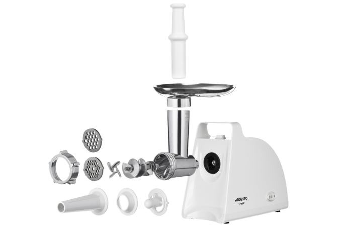 Ardesto meat grinder, 1700W, 1.6kg/min, 2 cutting plates, sausages nozzle, plastik, white