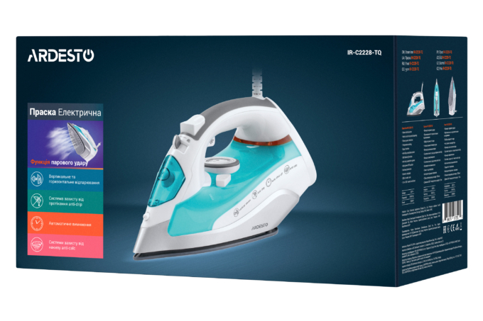 Ardesto iron IR-C2228-TQ, 2200W, 280ml, steam boost-100gr, ceramic soleplate, blue