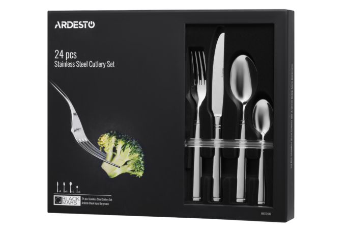 Набор столовых приборов Ardesto Black Mars Bordeaux, 24 прибора, нержавеющая сталь