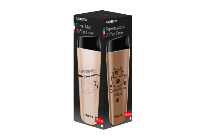 Термочашка Ardesto Coffee time Raccoon, 450мл, нержавеющая сталь, коричневый