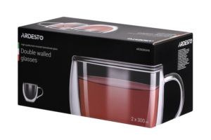 Набор чашек с ручками с двойными стенками Ardesto, 300мл, 9.2см, 2шт, боросиликатное стекло, прозрачный