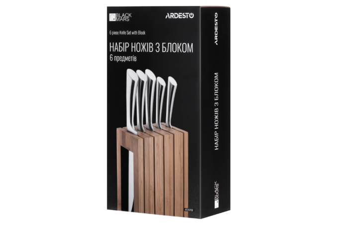 Набор ножей с блоком Ardesto Black Mars, 6 предметов, нержавеющая сталь, бамбук