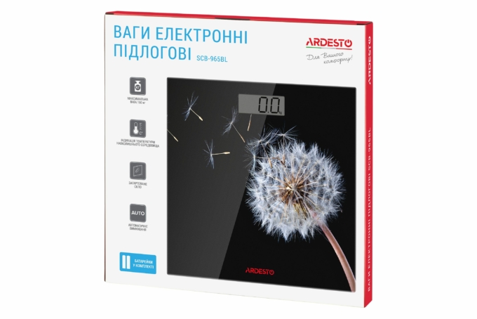 Ваги Ardesto підлогові BL, 150кг, AAAx2 в комплекті, скло, багатокольорові