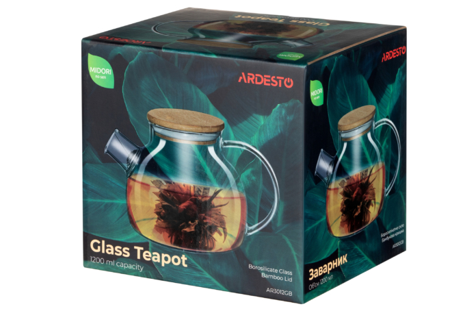 ARDESTO Заварник Midori, 1200мл, боросилікатне скло, бамбук, прозорий