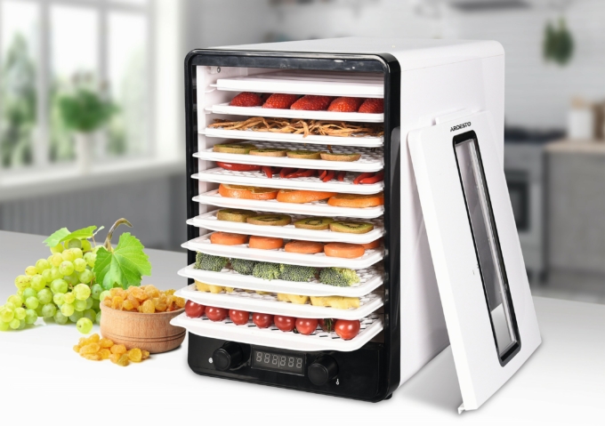 Сушарка для продуктів Ardesto 550Вт, піддонів – 10+1×3см, макс – 70°С, сітка для ягід, пластик, білий