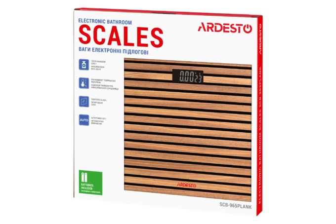 Весы Ardesto напольные Plank, 150кг, AAAx2 в компл, стекло, многоцветные