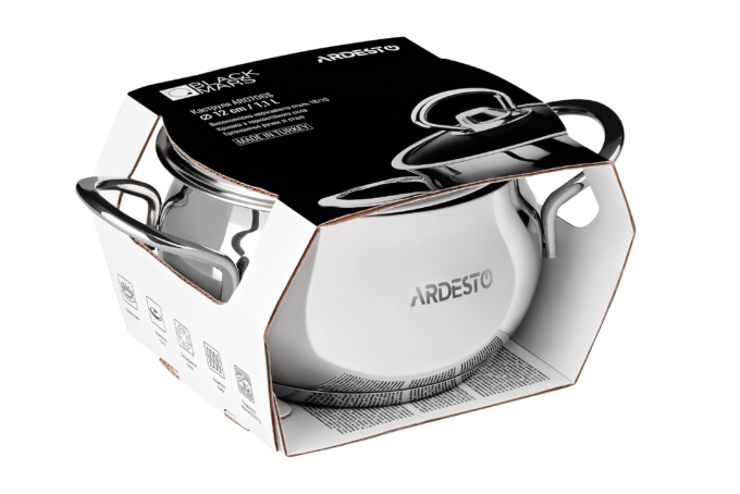 Кастрюля со стеклянной крышкой Ardesto Black Mars, 1.1л, нержавеющая сталь