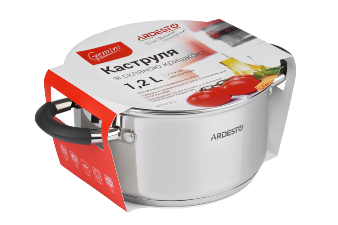 Кастрюля со стеклянной крышкой Ardesto Gemini Salerno,  1.2л, нержавеющая сталь, силикон