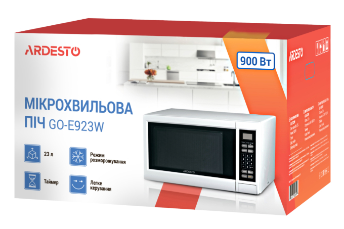 Microwave oven ARDESTO, 23L, electronic control, 900W, display, button opening, white