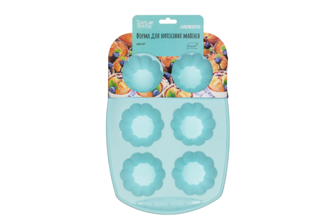 Форма для випікання мафінів Ardesto Tasty baking, 30х21х4см, 6шт, силікон, сіро-блакитний