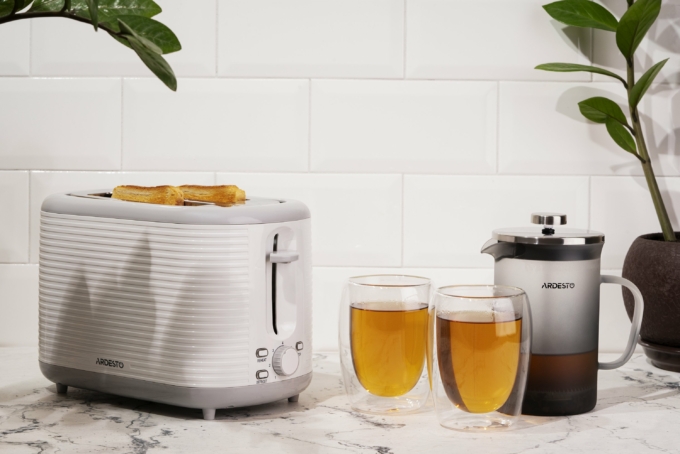 Тостер Ardesto White stripes T-F17WG 930Вт, пластик, белый+серый