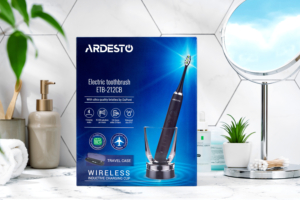 Ardesto toothbrush electric ETB-212CB, 40th. fluct/min, nozzle-4, футляр, IPX7, black