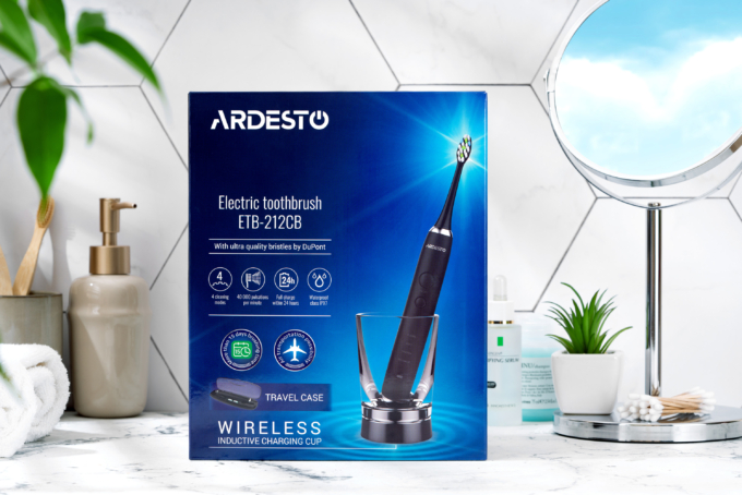 Ardesto toothbrush electric ETB-212CB, 40th. fluct/min, nozzle-4, футляр, IPX7, black