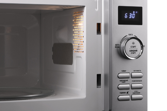 Microwave oven ARDESTO, 20L, electronic control, 700W, display, handle opening, quick start, silver