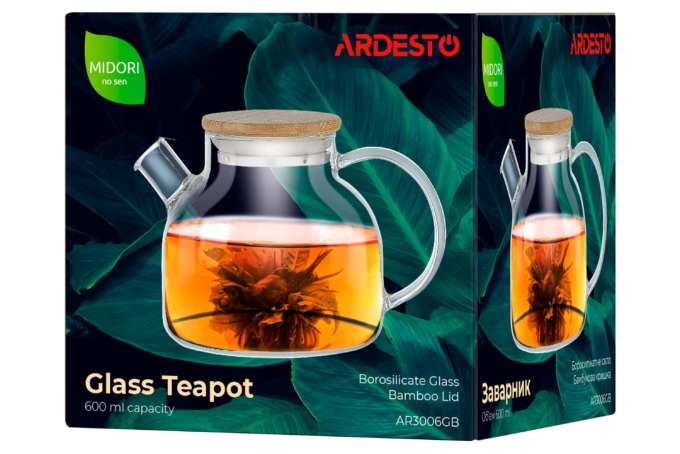 Заварник ARDESTO Midori, 600 мл, боросиликатное стекло, бамбук AR3006GB