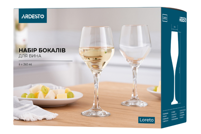 ARDESTO Wine glasses set Loreto 6 pcs, 260 ml, glass AR2626LW