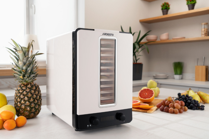 Сушарка для продуктів Ardesto 550Вт, піддонів – 10+1×3см, макс – 70°С, сітка для ягід, пластик, білий