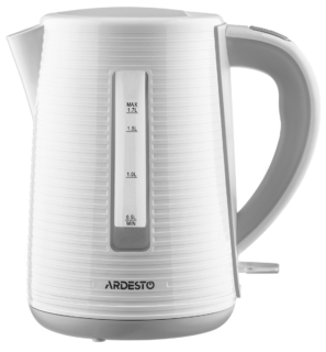Електрочайник Ardesto White stripes 1.7л, Strix, пластик, біло-сірий