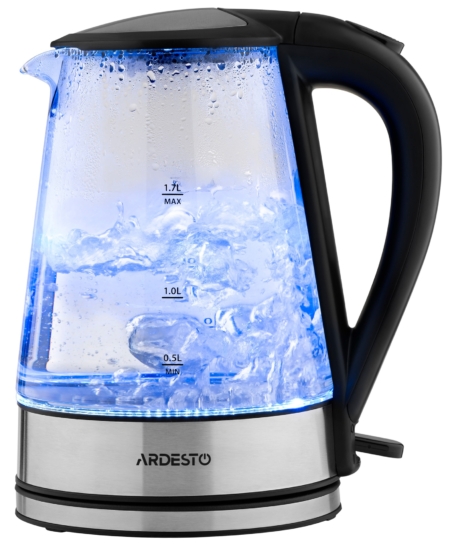 Електрочайник Ardesto 1.7л, Strix, скло, чорний