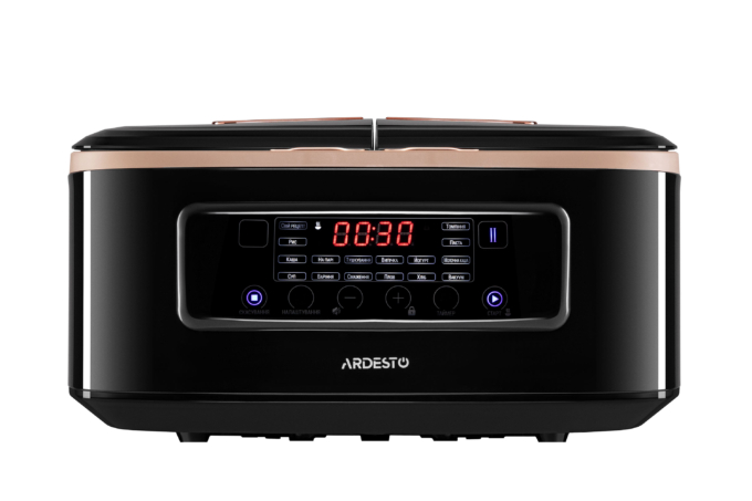 Мультиварка Ardesto, 900Вт, чаша-2х1.5л, електронне керув., 2 чаші, пластик, чорний