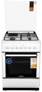 Cooker ARDESTO combined 3 gas + 1 electrical, 64L, 60x60cm, lamp, LPG conversion set (gas cylinder connection), wire rack system, white