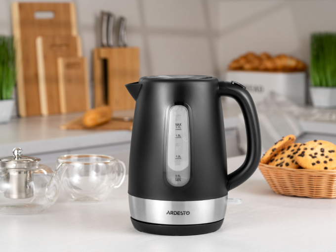 Ardesto electric kettle, 1.7L, plastic, matte, Strix, black-silver