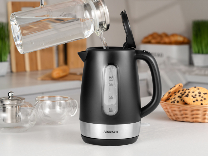 Ardesto electric kettle, 1.7L, plastic, matte, Strix, black-silver