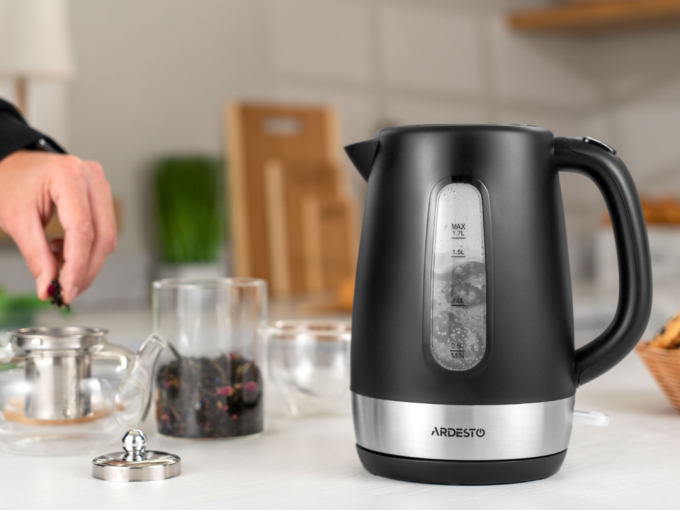 Ardesto electric kettle, 1.7L, plastic, matte, Strix, black-silver